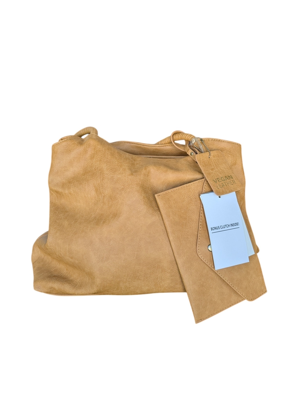 Antik Kraft Vegan Shoulder Bag with Detachable Clutch - Tan